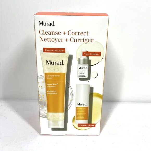 Murad Cleanse & Correct Brighten Tone Kit 3 PC Set New In Box Cleanse Serum Oil - Picture 1 of 4